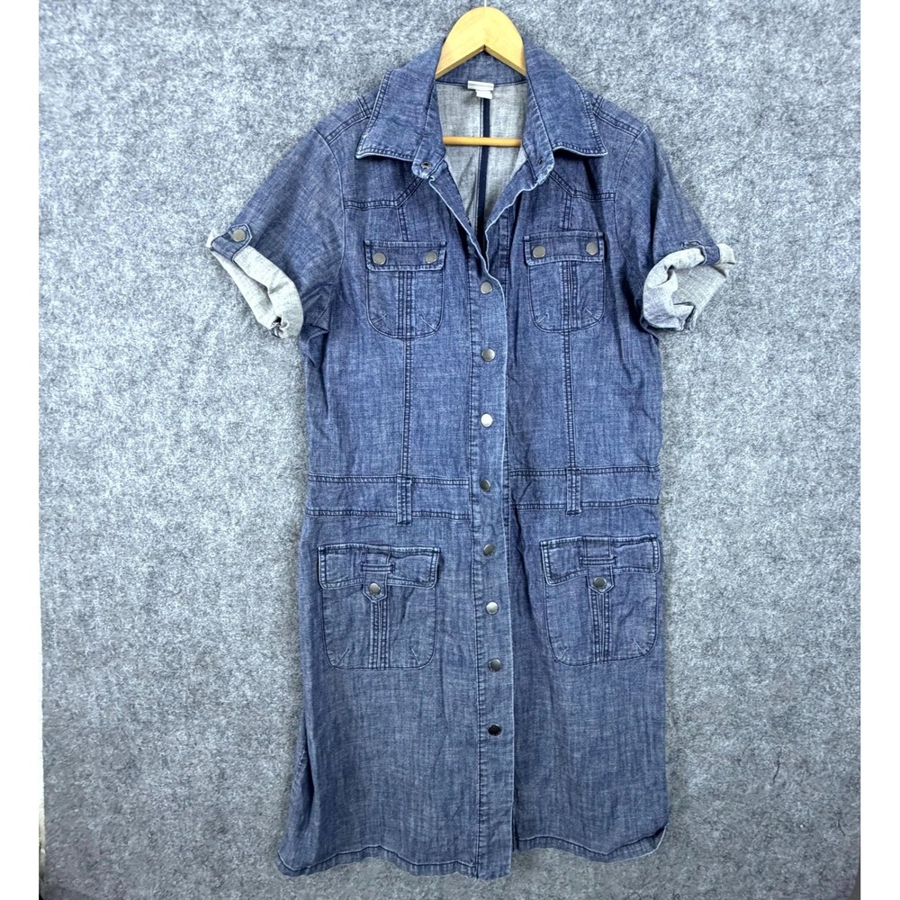 Venezia Shirt Dress Womens 18 Blue Denim Collared Snap Front Roll Tab Sleeve